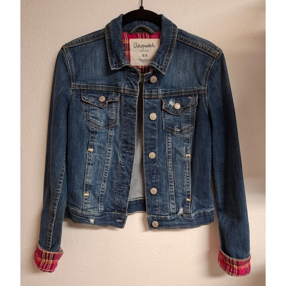Women's AEROPOSTALE Eighty Seven Flannel Trimmed Denim Button-Up Jacket M